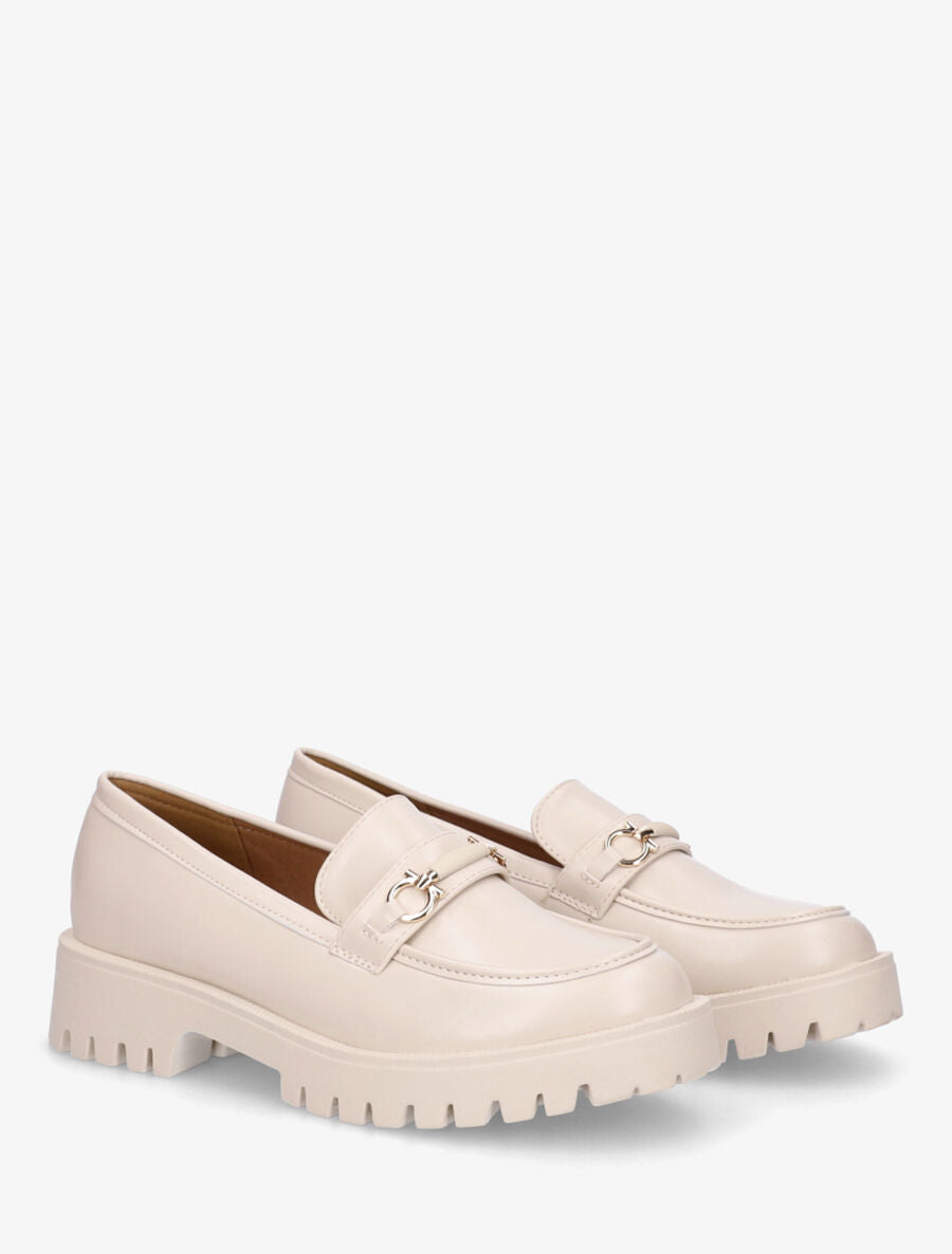Mocassins en simili à semelle crantée - Beige - 4