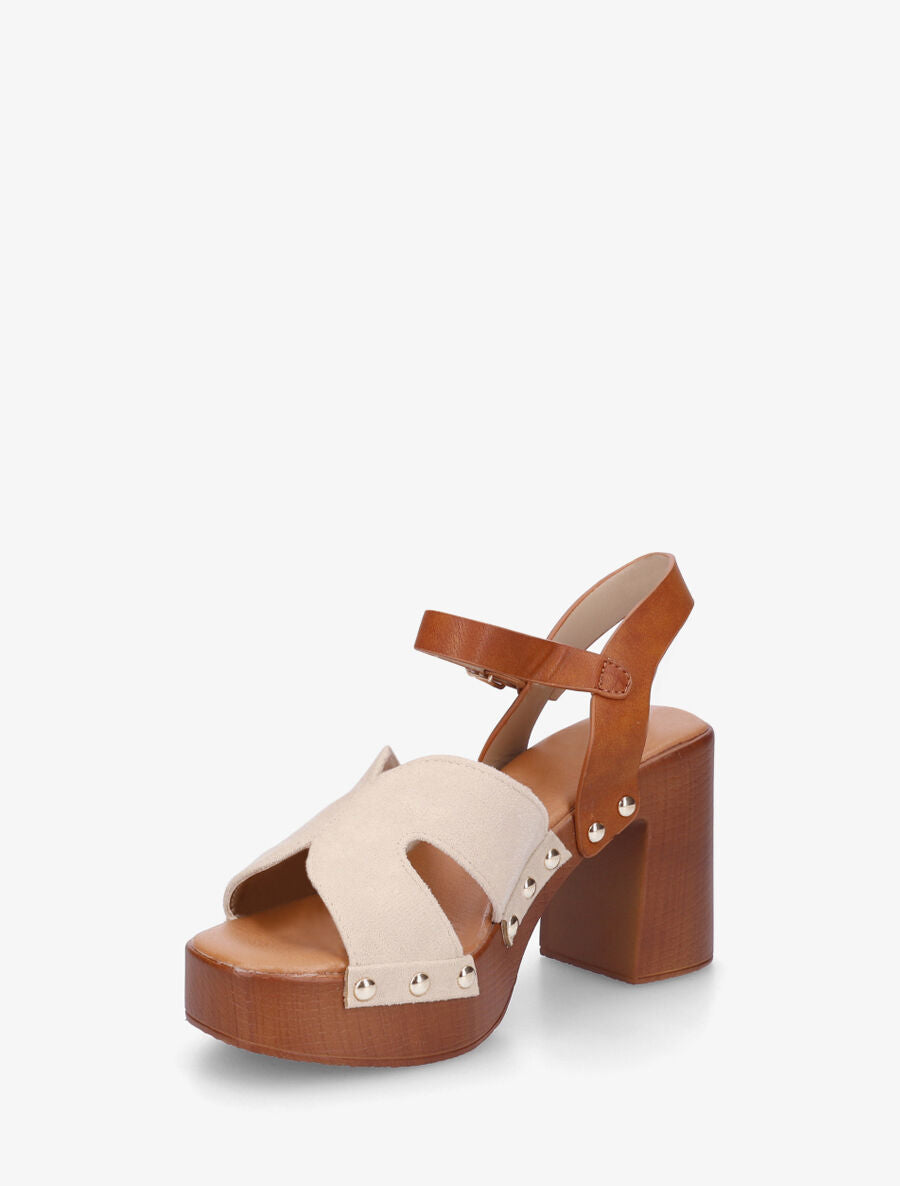 Sandales à talon effet bois - Beige - 3