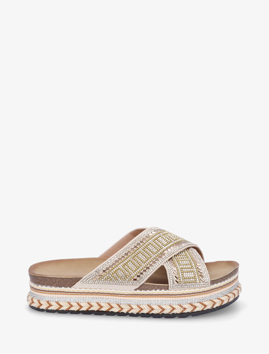 Claquettes croisées à strass - Or - 1