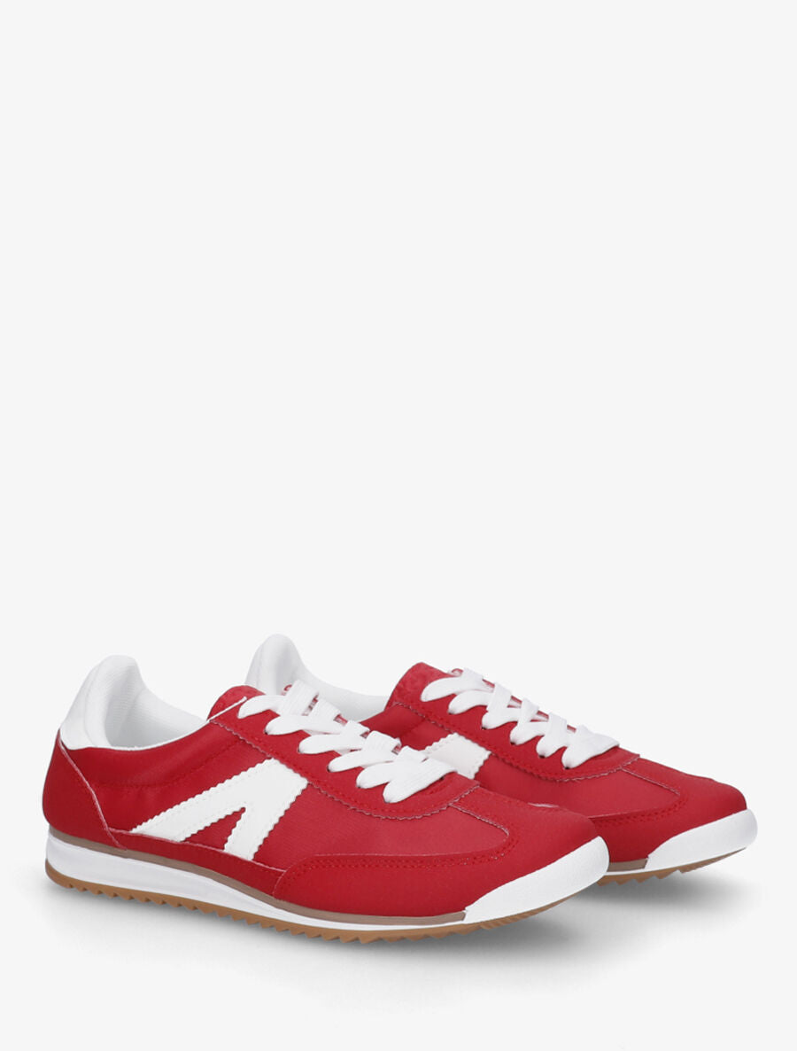 Sneakers en simili à languette texturée - Rouge - 4