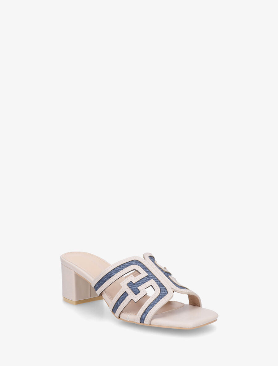 Mules bimatière à talon - Beige - 2