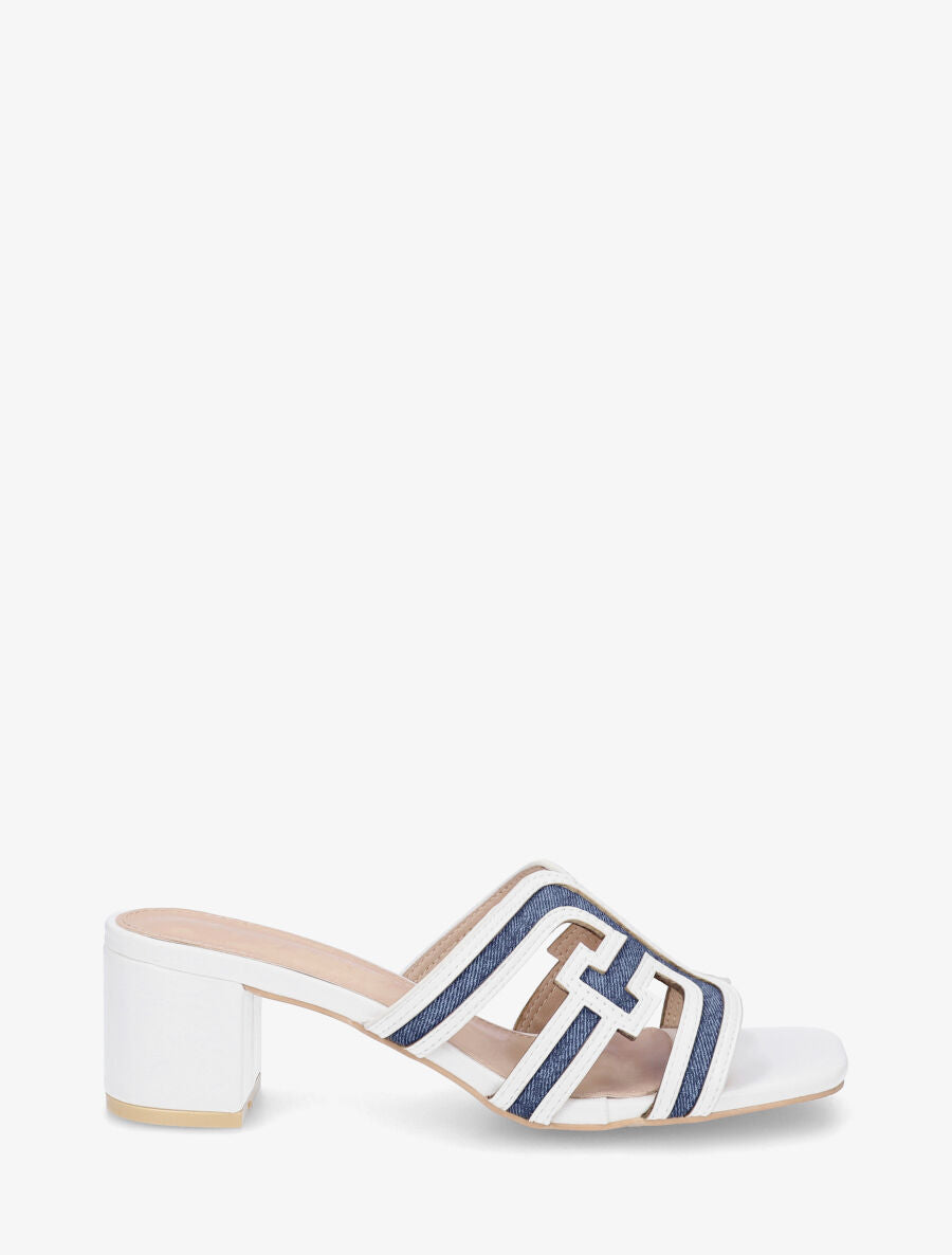 Mules bimatière à talon - Blanc - 1