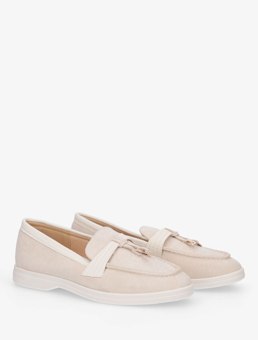 Mocassins plats à empiècement métal - Beige - 4