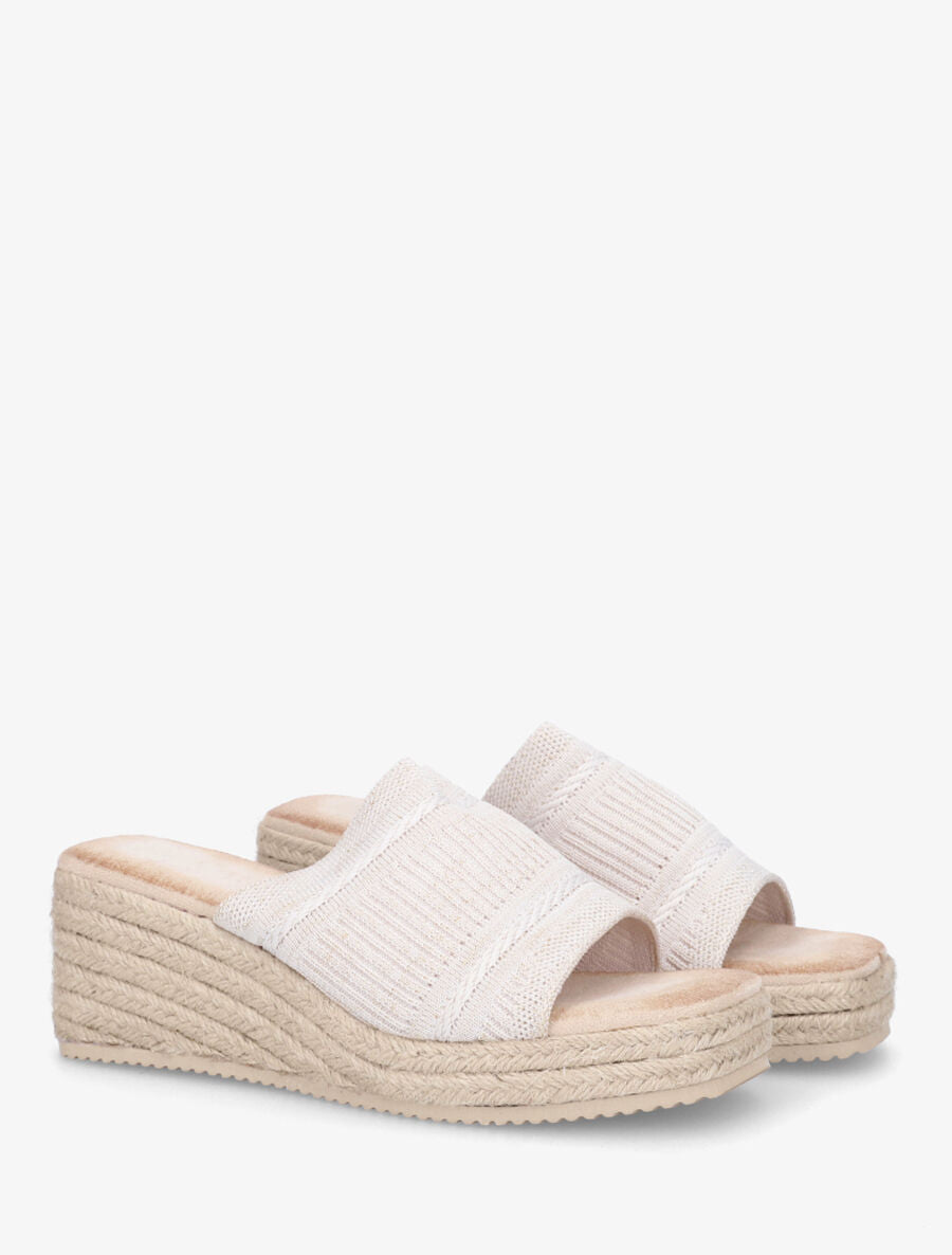 Mules compensées en raphia tressé - Beige - 4