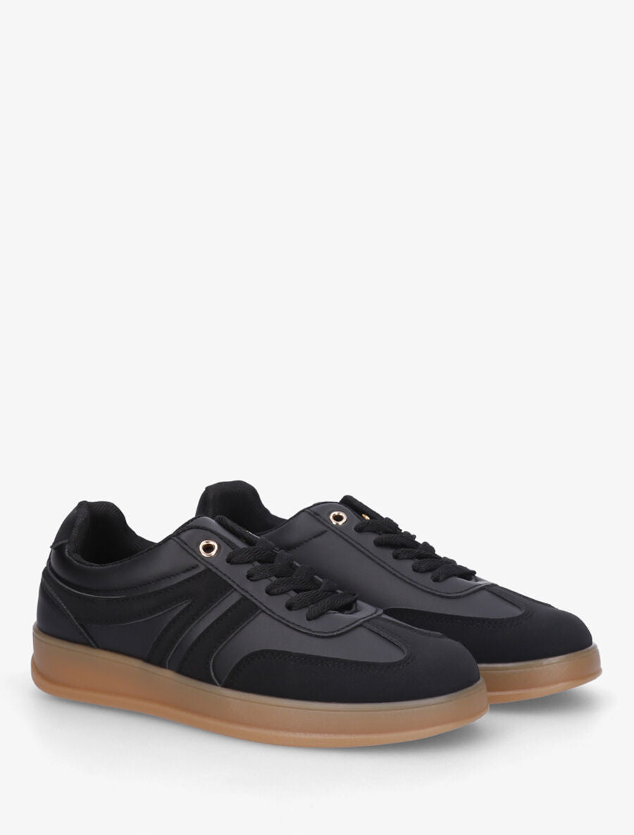 Sneakers à empiècement effet nubuck - Noir - 4