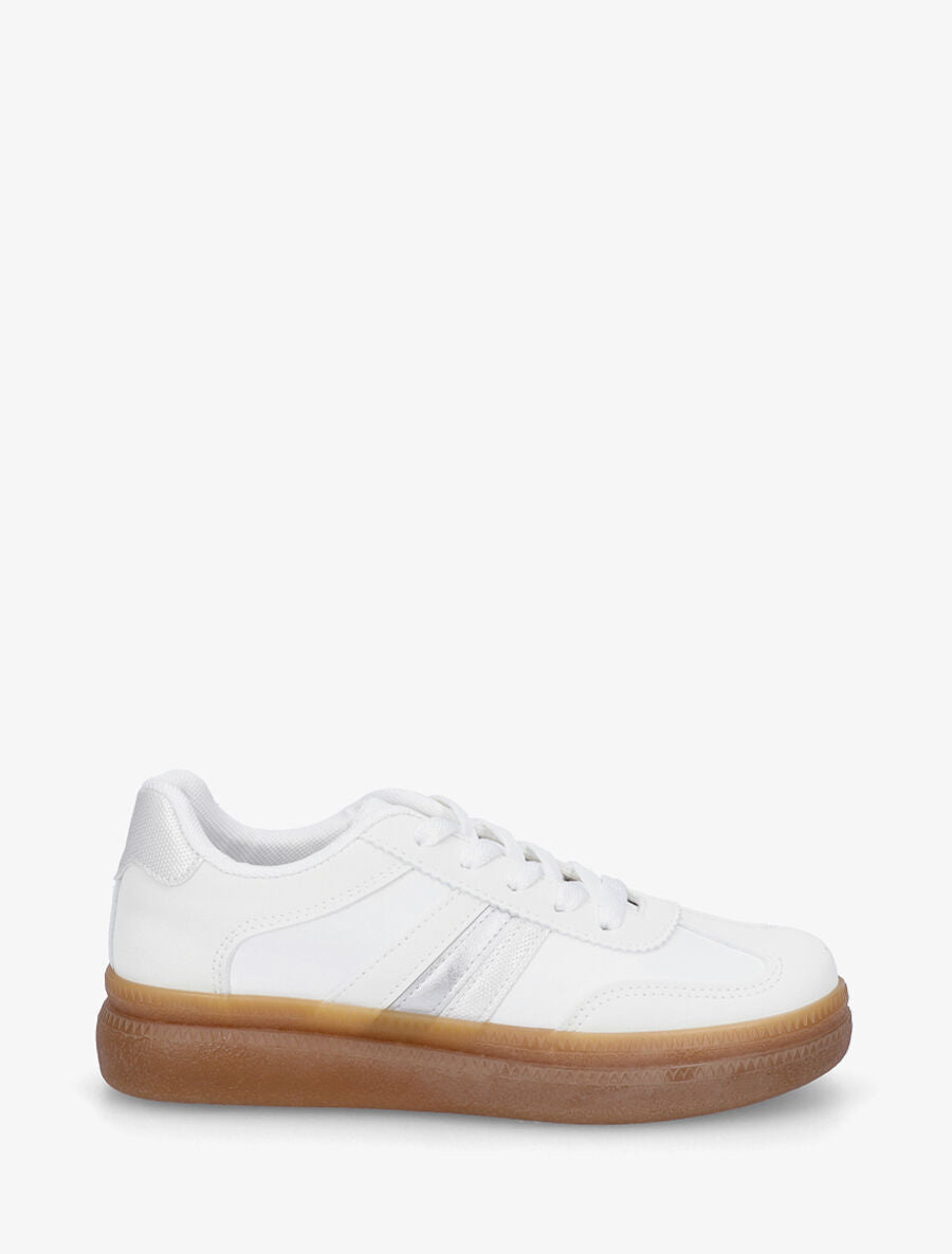 Sneakers en simili à semelle en caoutchouc - Blanc - 5