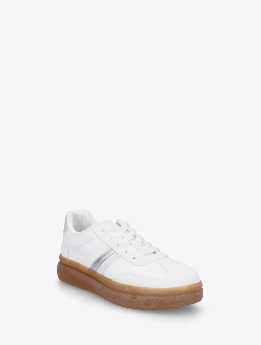Sneakers en simili à semelle en caoutchouc - Blanc - 2