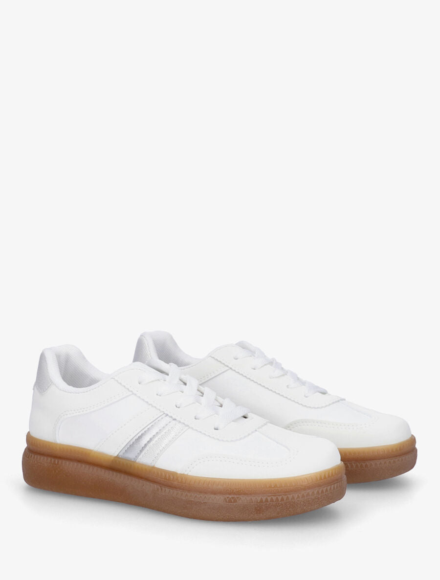 Sneakers en simili à semelle en caoutchouc - Blanc - 4