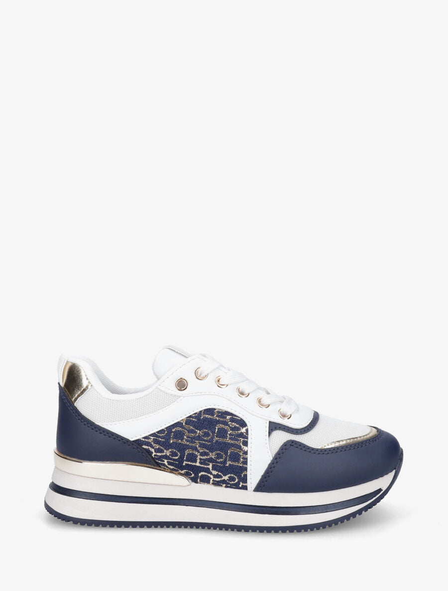 Sneakers à imprimé lettres et empiècement métallique - Marine - 1