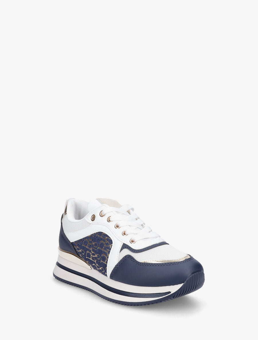Sneakers à imprimé lettres et empiècement métallique - Marine - 2