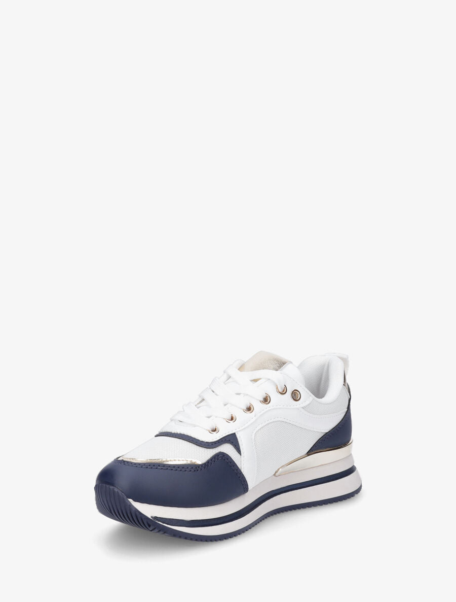 Sneakers à imprimé lettres et empiècement métallique - Marine - 3