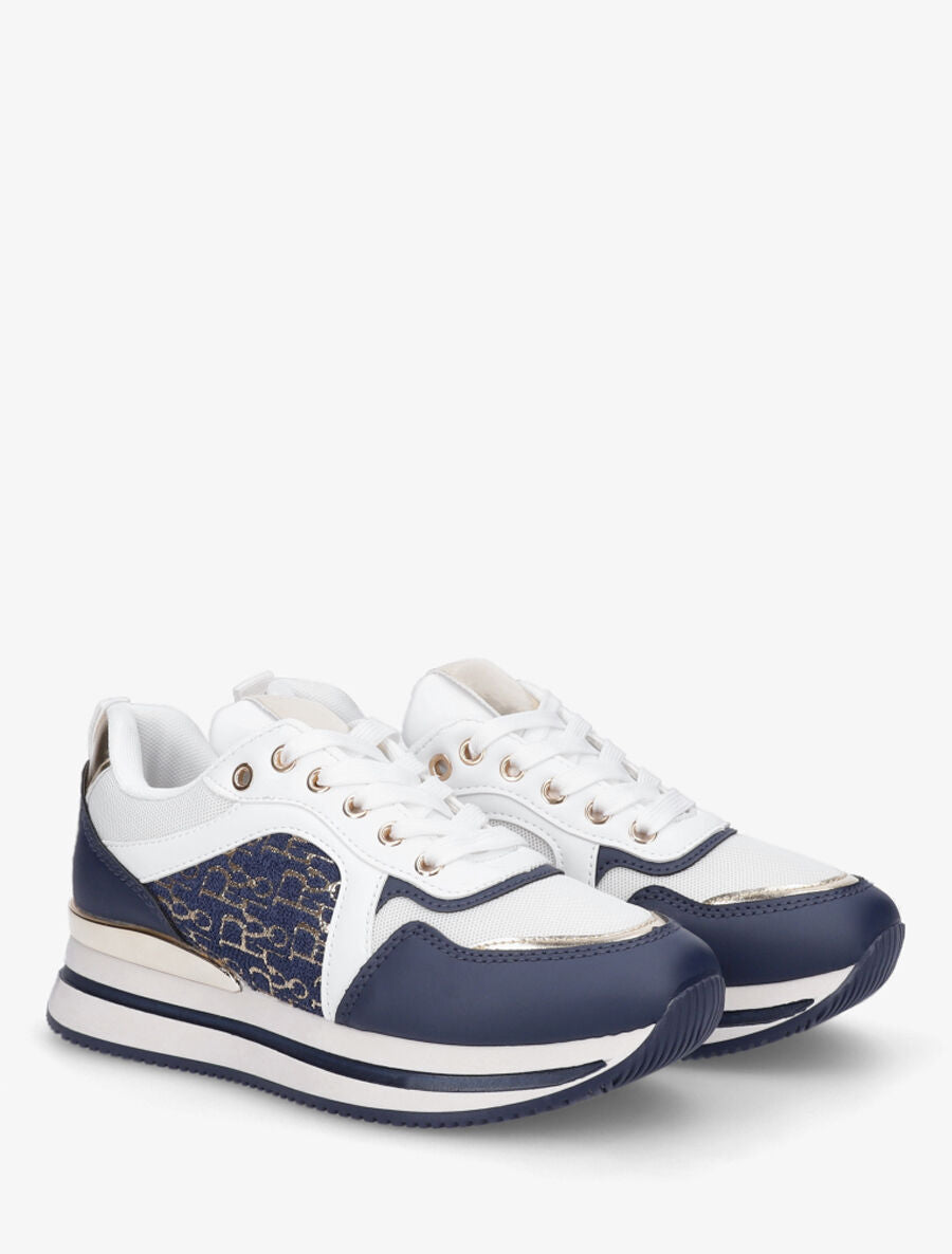 Sneakers à imprimé lettres et empiècement métallique - Marine - 4