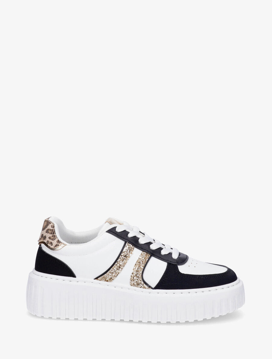 Sneakers à bandes pailletées en simili - Noir - 1