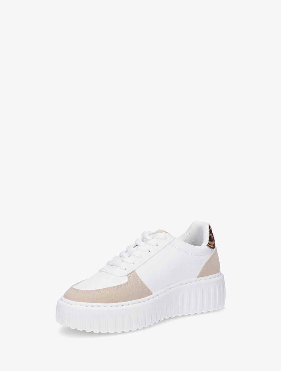 Sneakers en simili à empiècement bijou strassé - Beige - 3