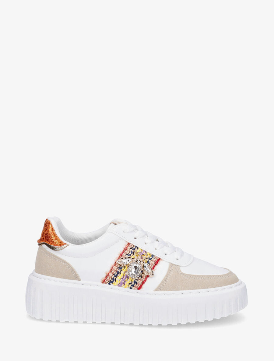 Sneakers en simili à empiècement bijou strassé - Orange - 1