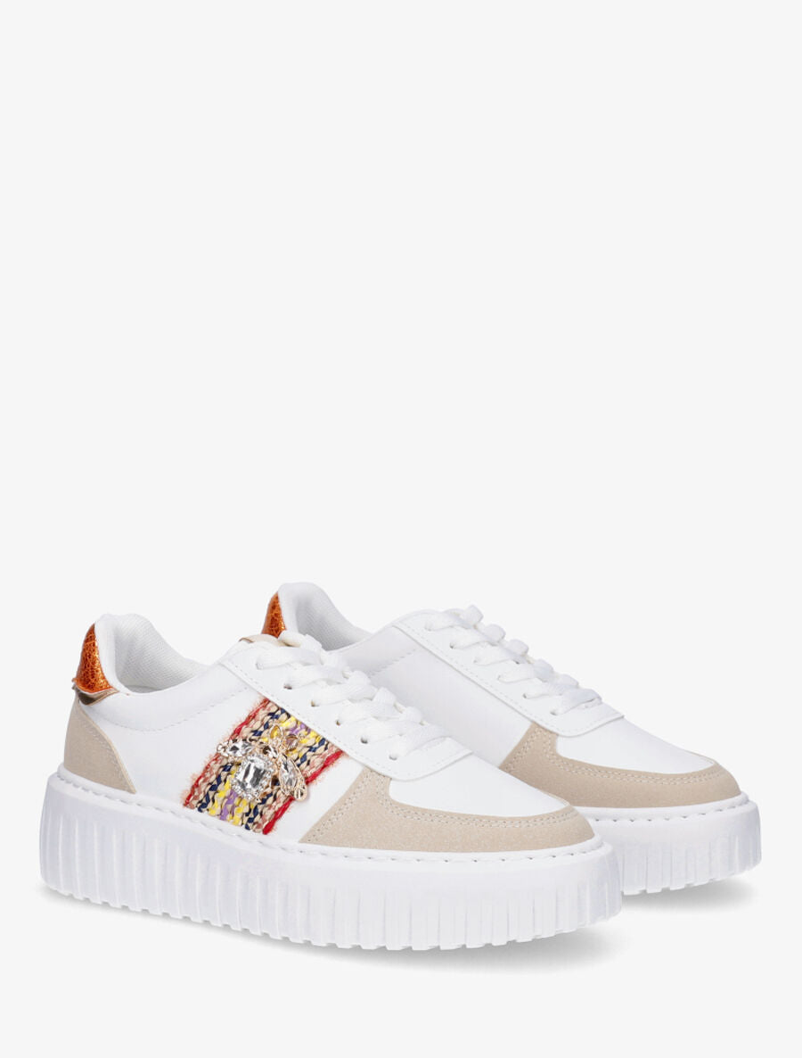 Sneakers en simili à empiècement bijou strassé - Orange - 4