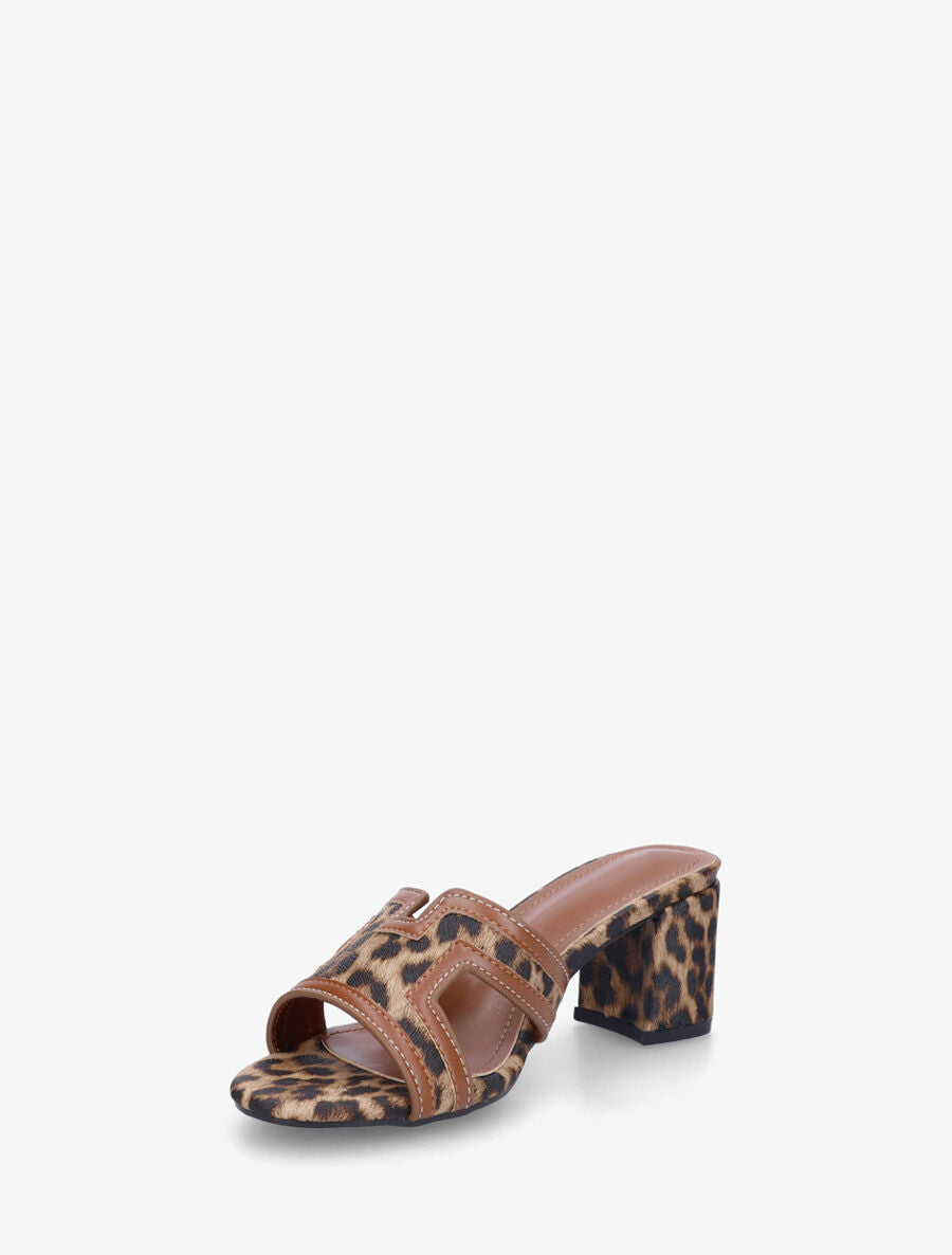 Mules en simili à motif léopard - Marron - 3