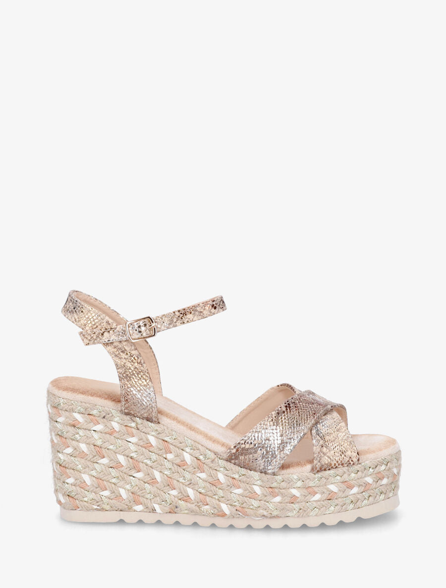 Sandales compensées imprimé python irisé - Beige - 1