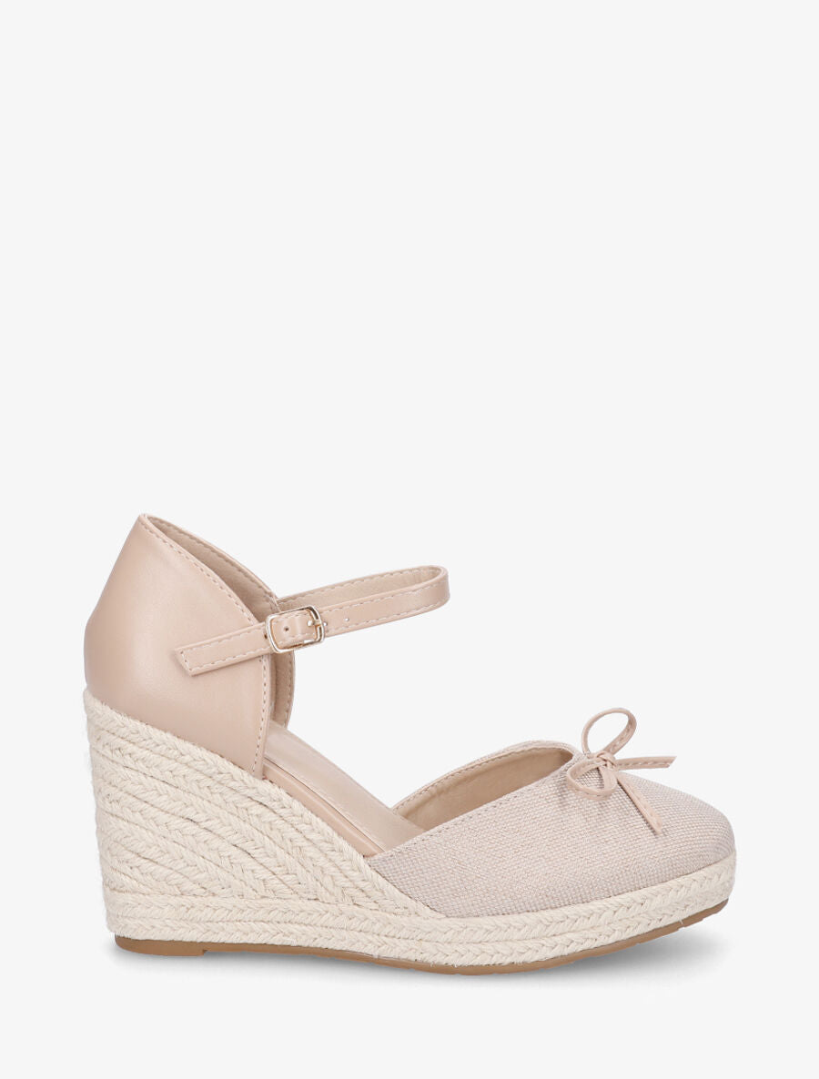 Sandales compensées à nœud décoratif - Taupe - 5