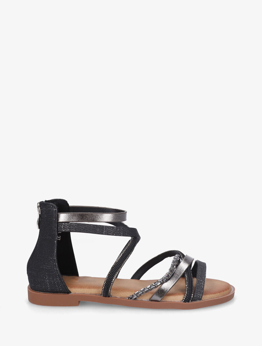 Nu-pieds à brides strassées et irisées - Noir - 1