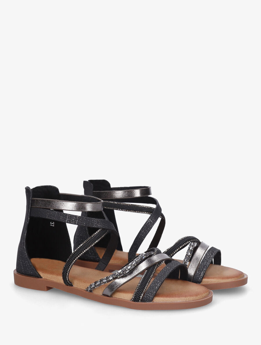 Nu-pieds à brides strassées et irisées - Noir - 4