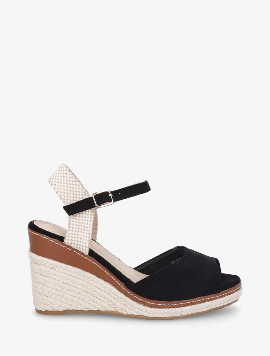 Sandali con zeppa in camoscio uni - Nero