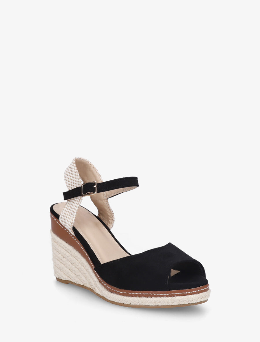 Sandali con zeppa in camoscio uni - Nero