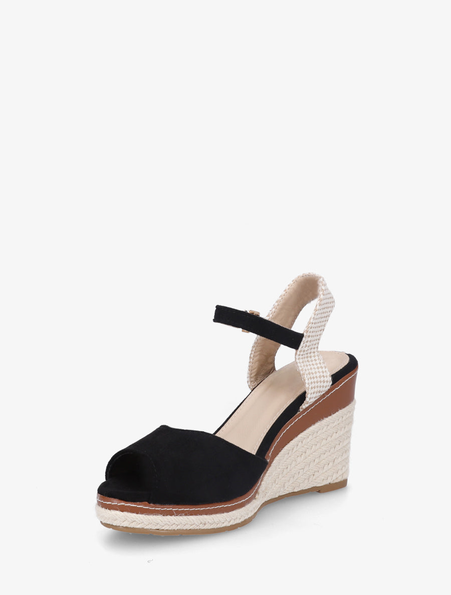Sandali con zeppa in camoscio uni - Nero