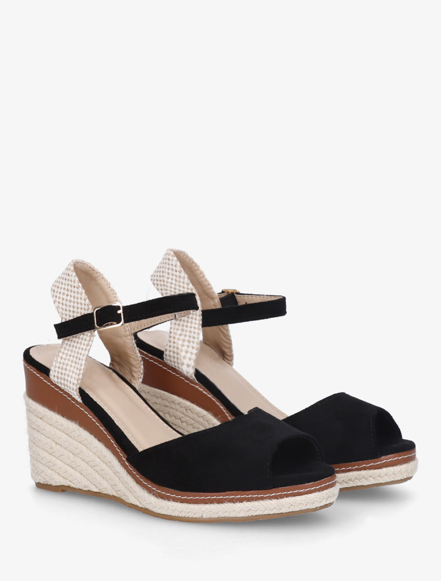 Sandali con zeppa in camoscio uni - Nero