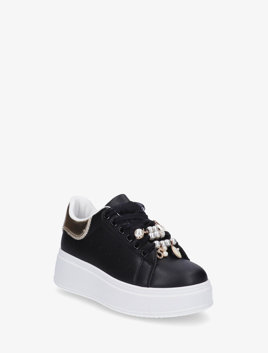 Sneakers à lacets en voile et empiècement bijoux - Noir - 2