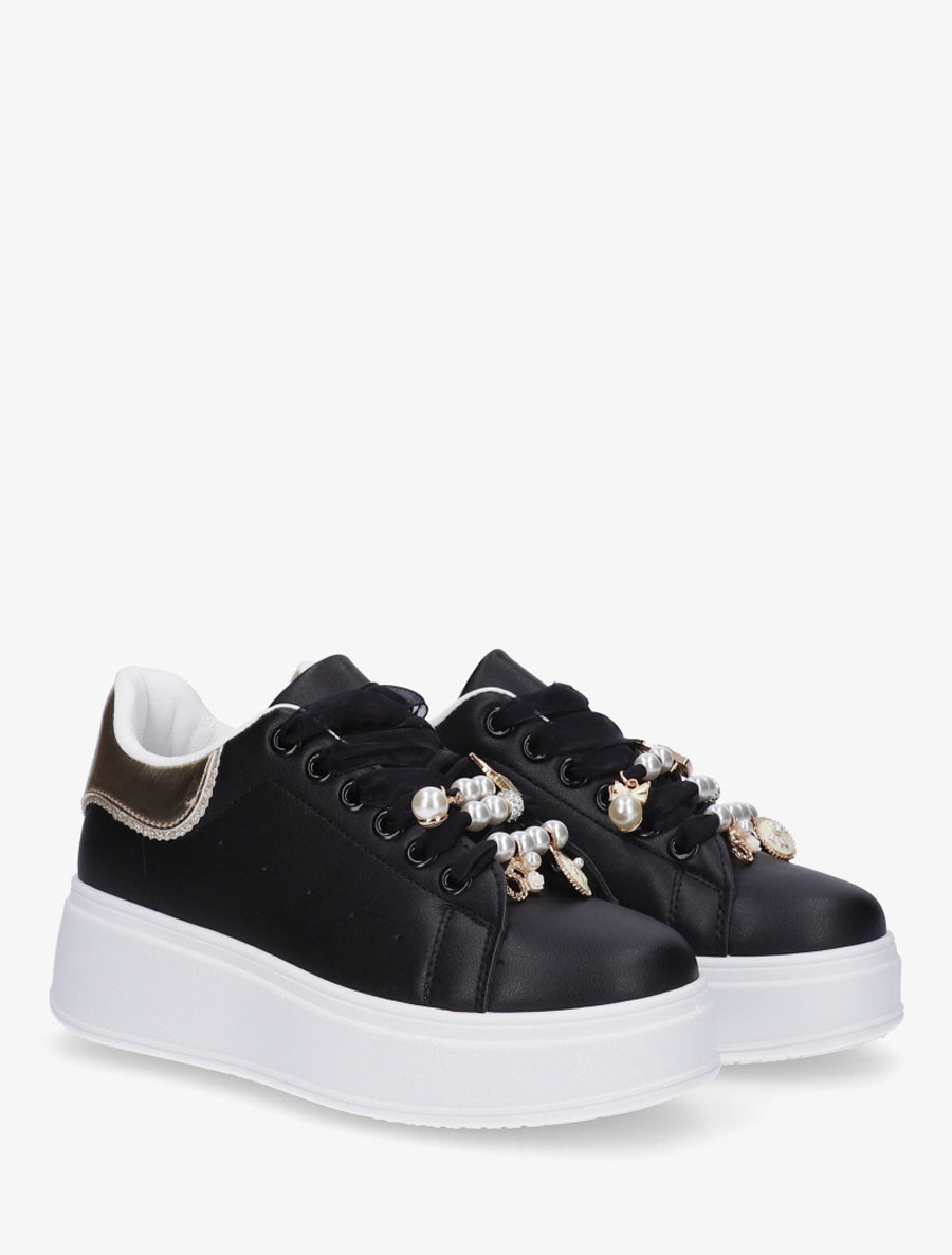 Sneakers à lacets en voile et empiècement bijoux - Noir - 4