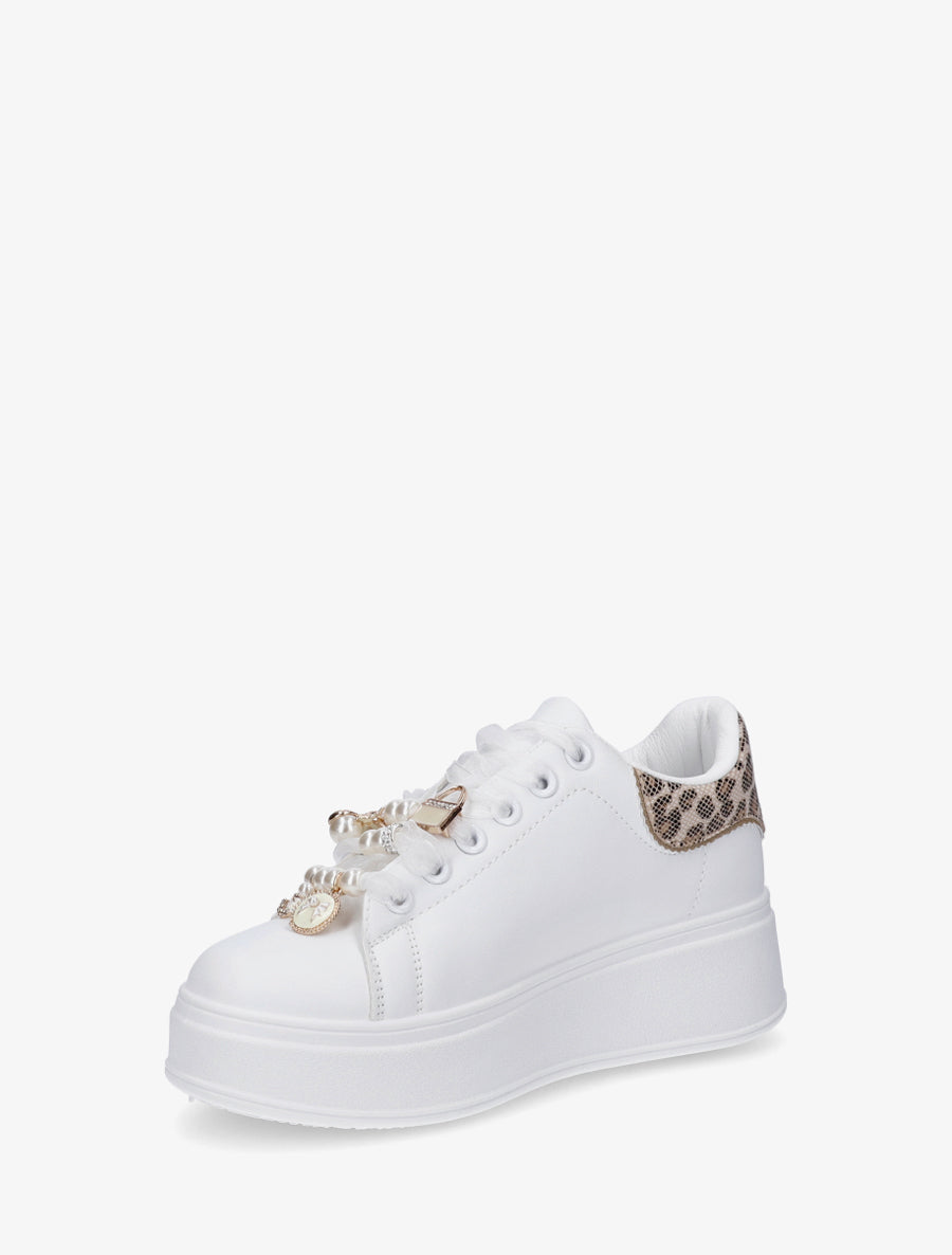 Sneakers à lacets en voile et empiècement bijoux - Camel - 3