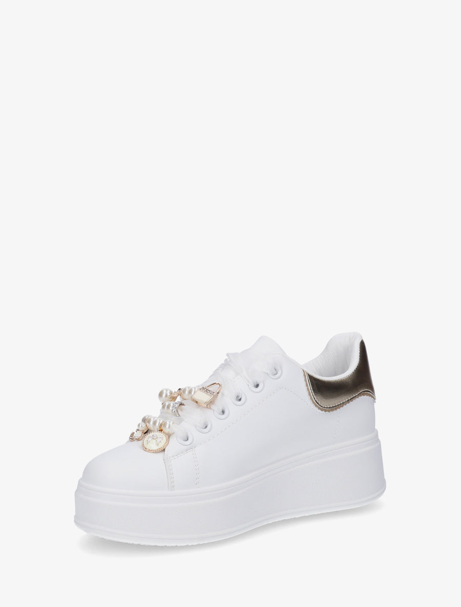Sneakers à lacets en voile et empiècement bijoux - Or - 3