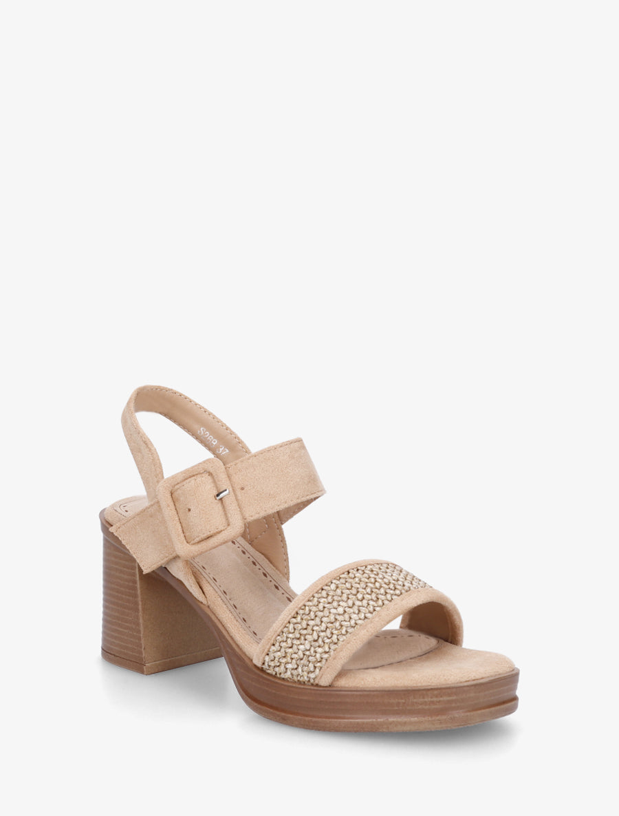Sandales en suédine à bride texturé - Camel - 2