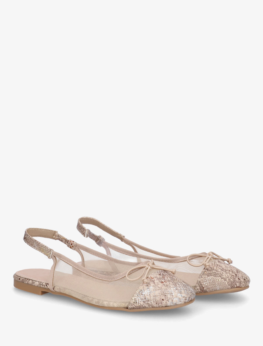 Ballerines plates en résille et suédine - Beige - 4