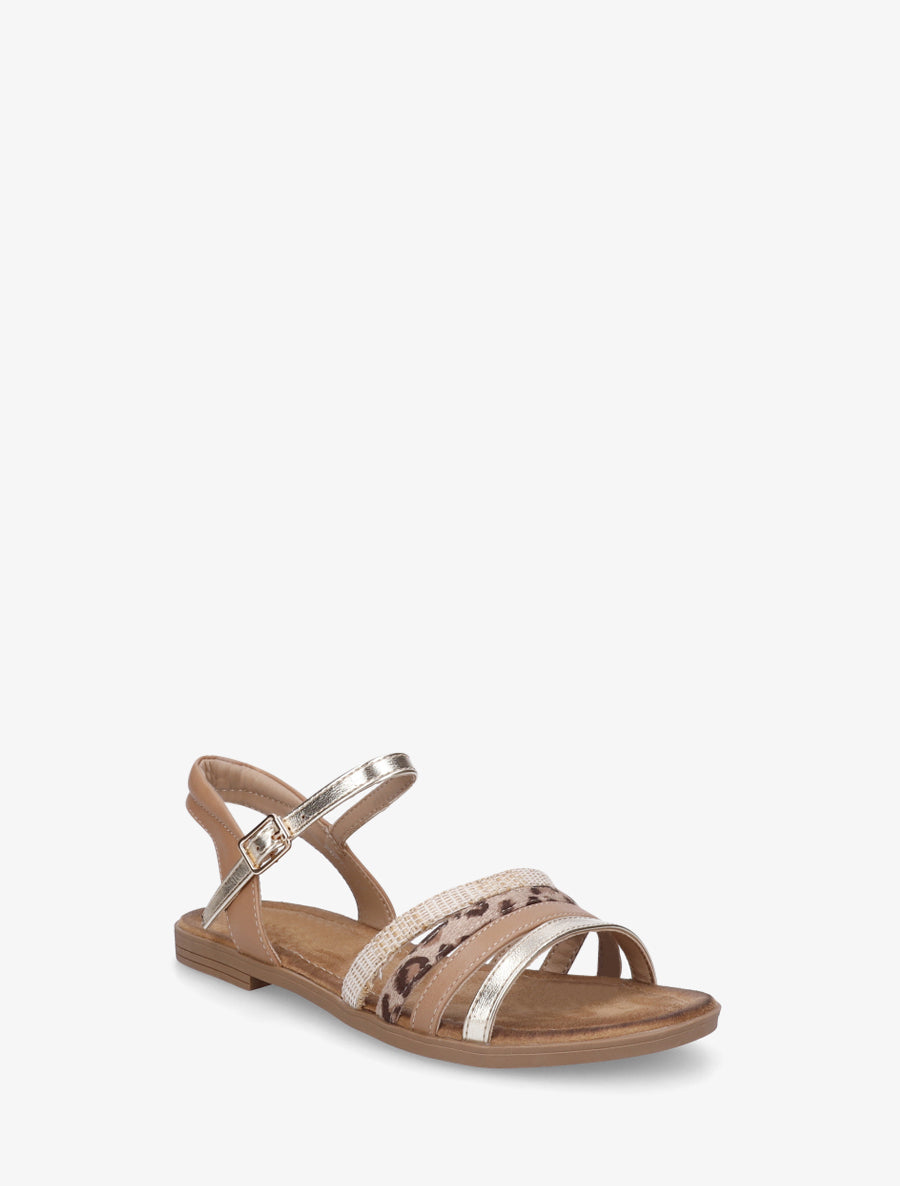 Nu-pieds en simili à brides dépareillés - Camel - 2