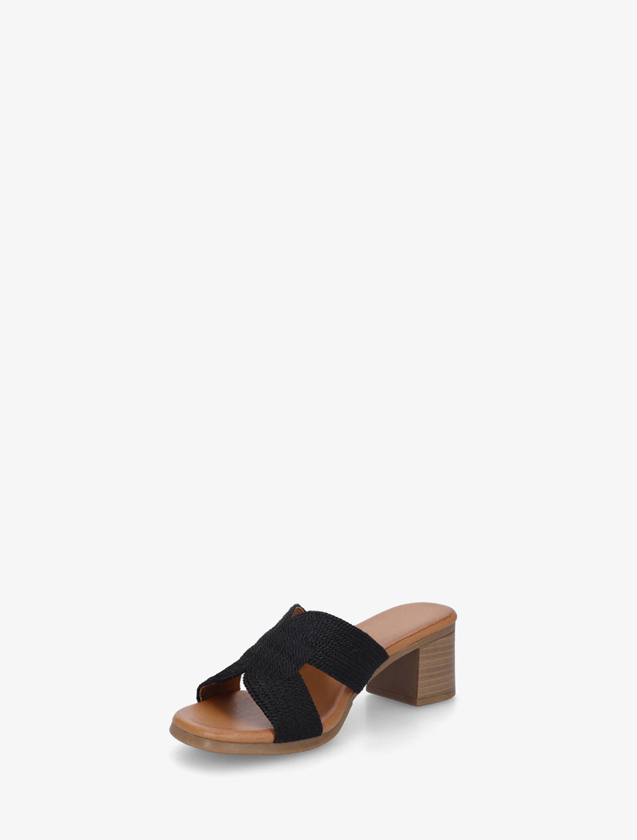 Mules à talon à ganse style corde - Noir - 3