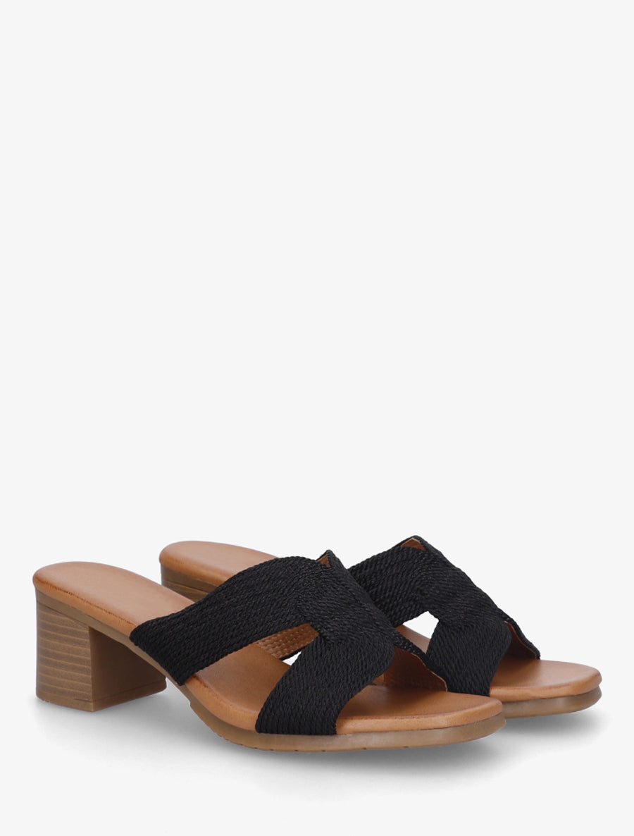 Mules à talon à ganse style corde - Noir - 4