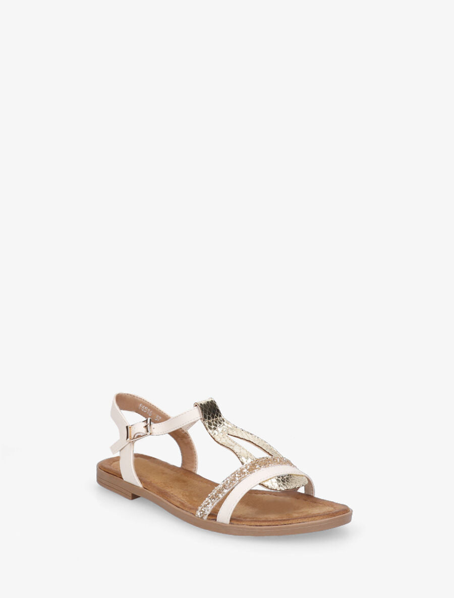 Nu-pieds effet python à paillettes - Beige - 2
