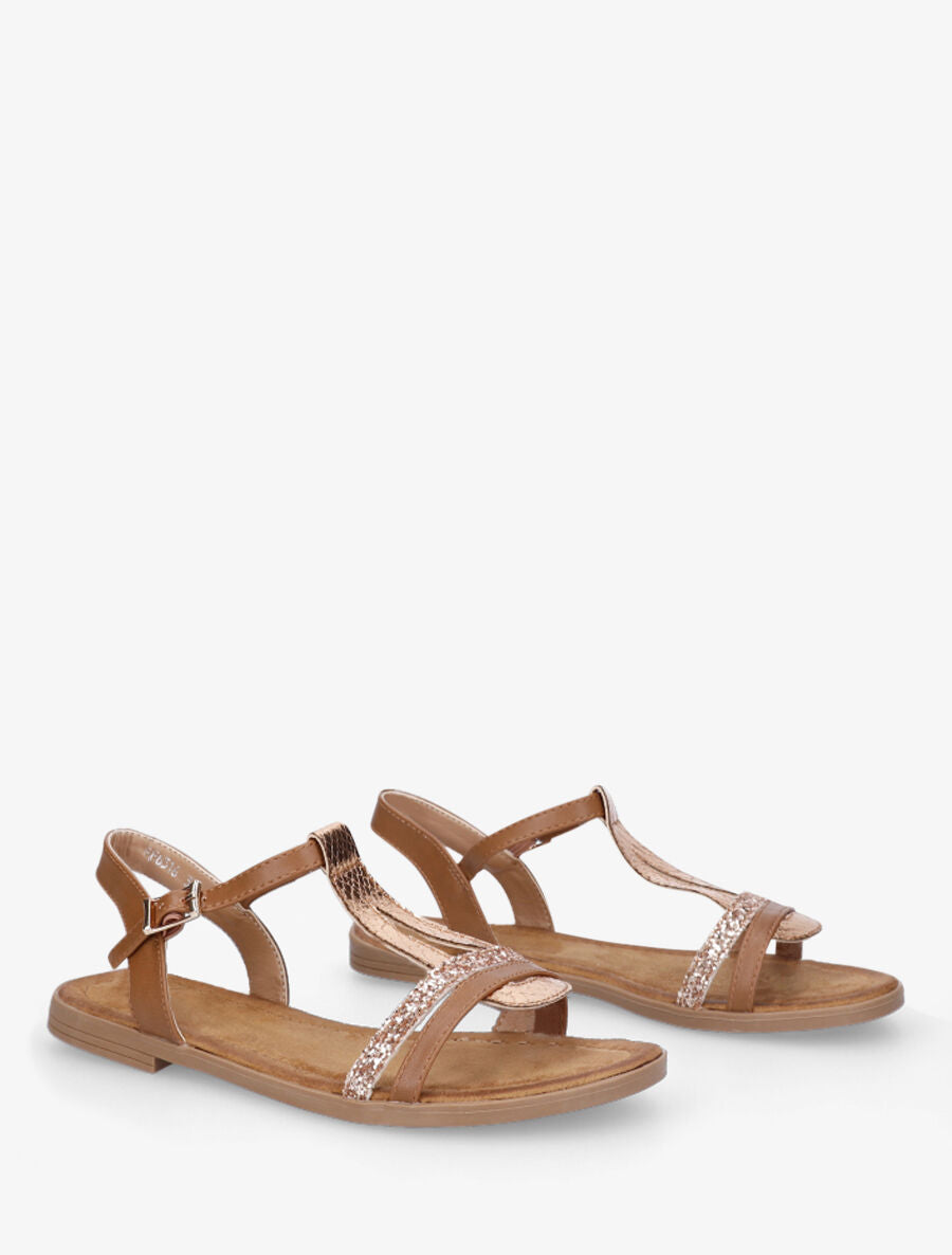Nu-pieds effet python à paillettes - Camel - 5