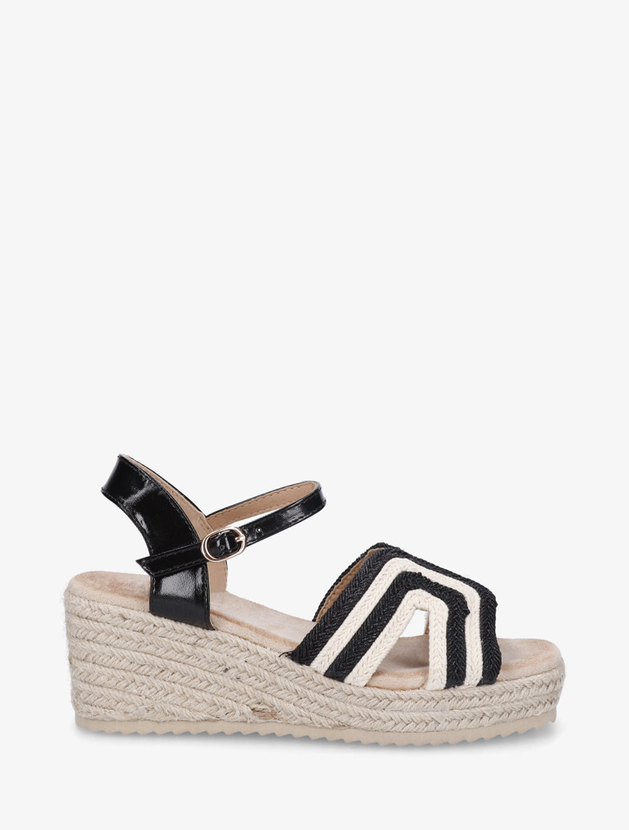 Sandales compensées bicolore - Noir - 1