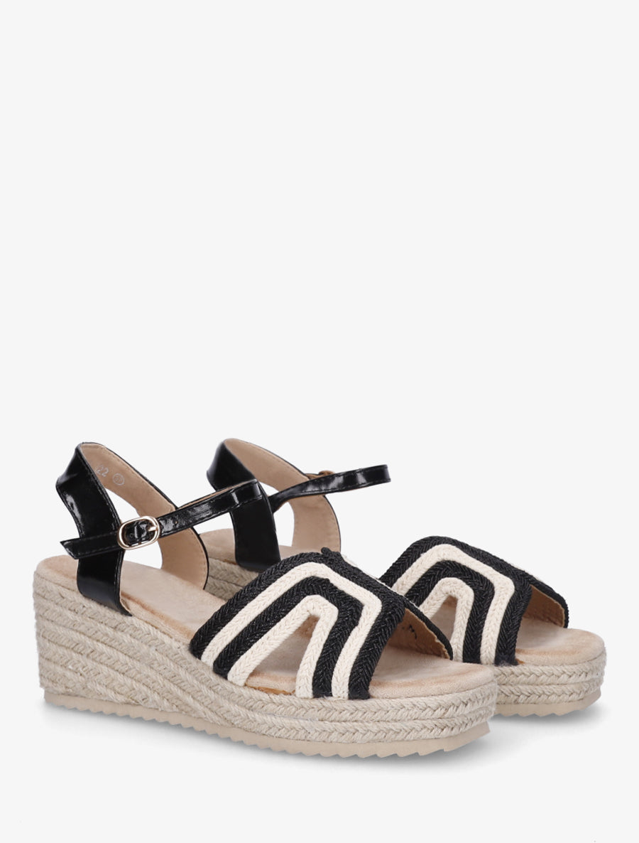 Sandales compensées bicolore - Noir - 4