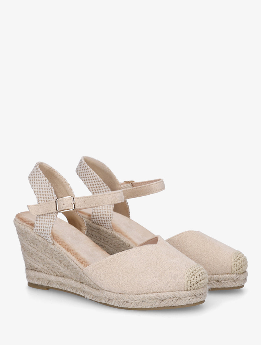Sandales compensées à semelle en raphia - Beige - 4