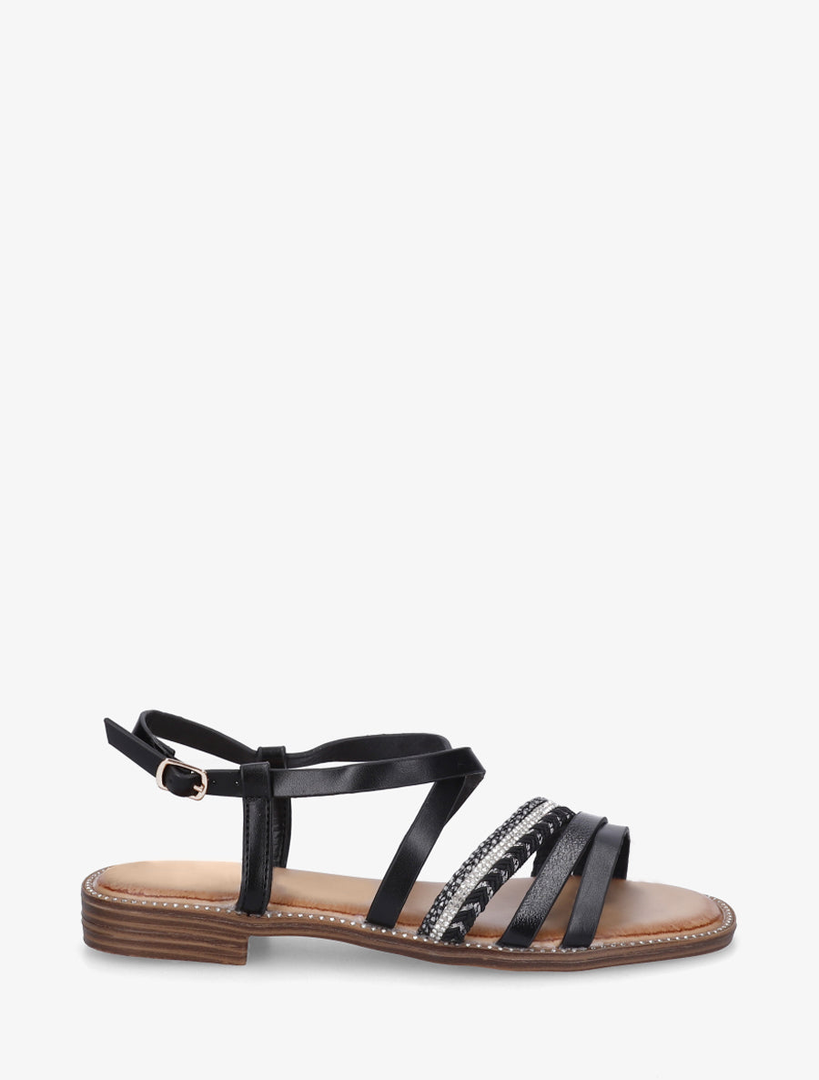 Nu-pieds multibrides à strass - Noir - 1