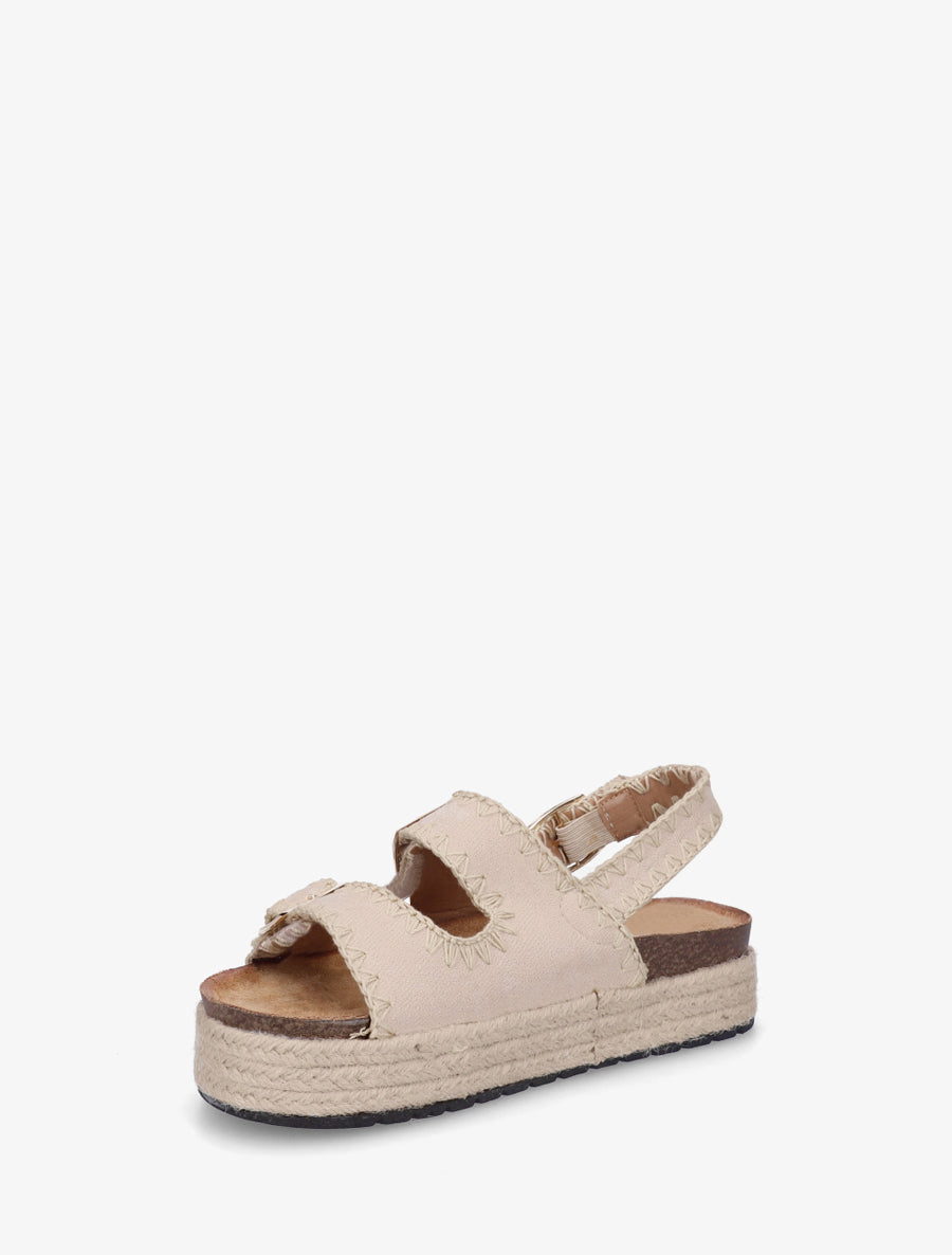 Claquettes à triple brides à plateforme en raphia - Beige - 3