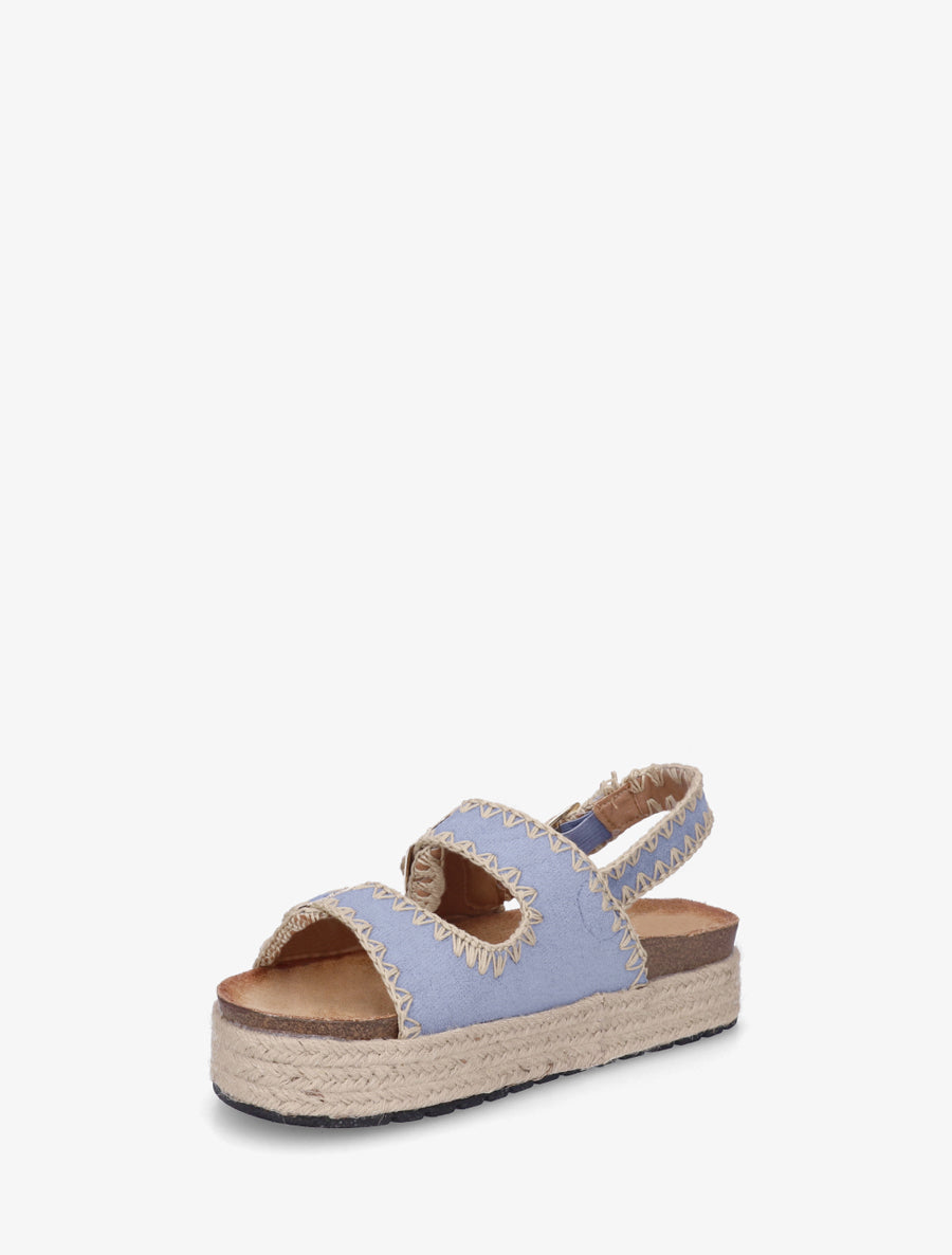Claquettes à triple brides à plateforme en raphia - Bleu - 3