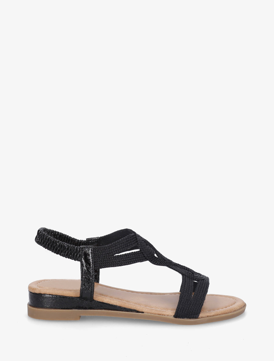 Nu-pieds style corde à tour de cheville élastiquée - Noir - 1