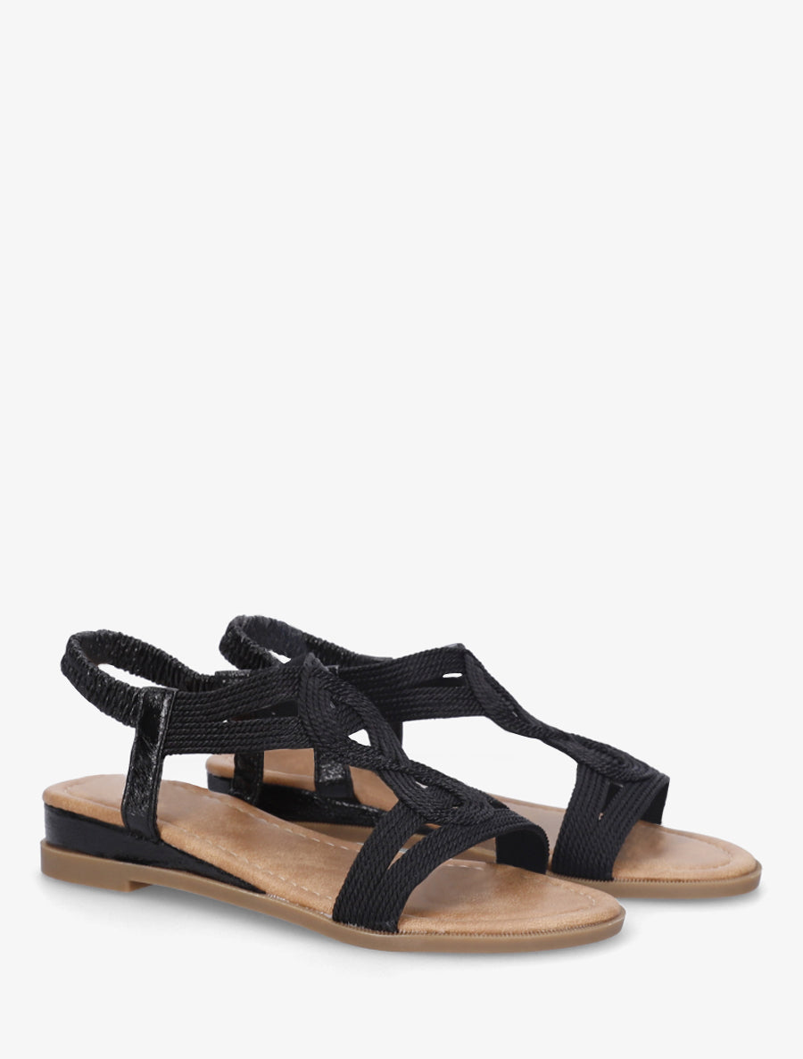 Nu-pieds style corde à tour de cheville élastiquée - Noir - 4