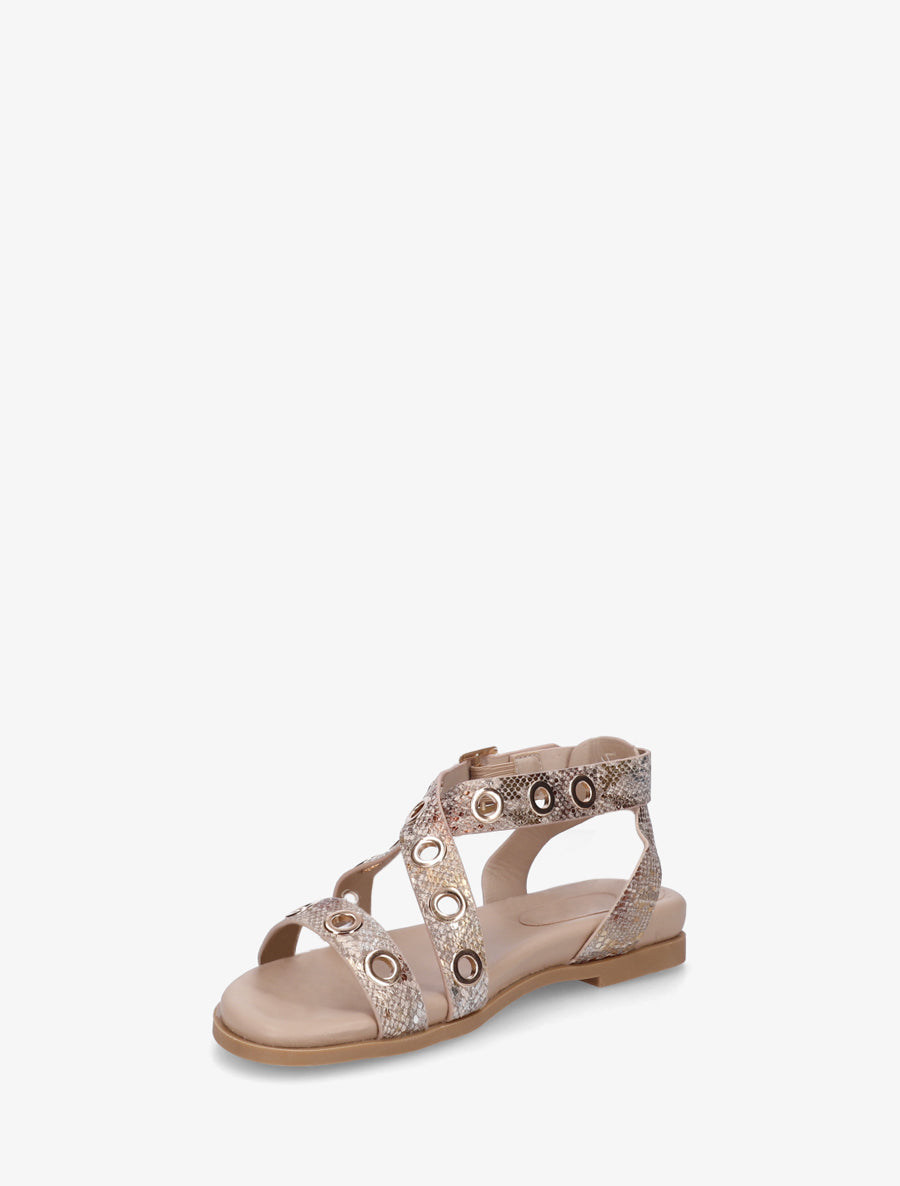 Nu-pieds python en simili à oeillets - Taupe - 3