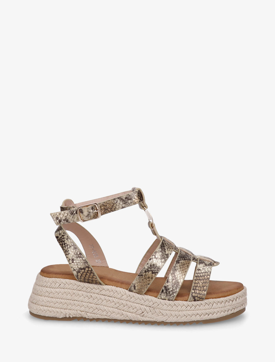 Sandales python style spartiate à semelle compensée - Taupe - 1